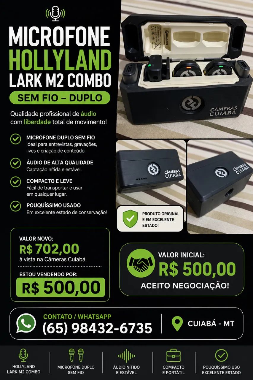 ? MICROFONE HOLLYLAND LARK M2 COMBO ? SEM FIO - Foto 5