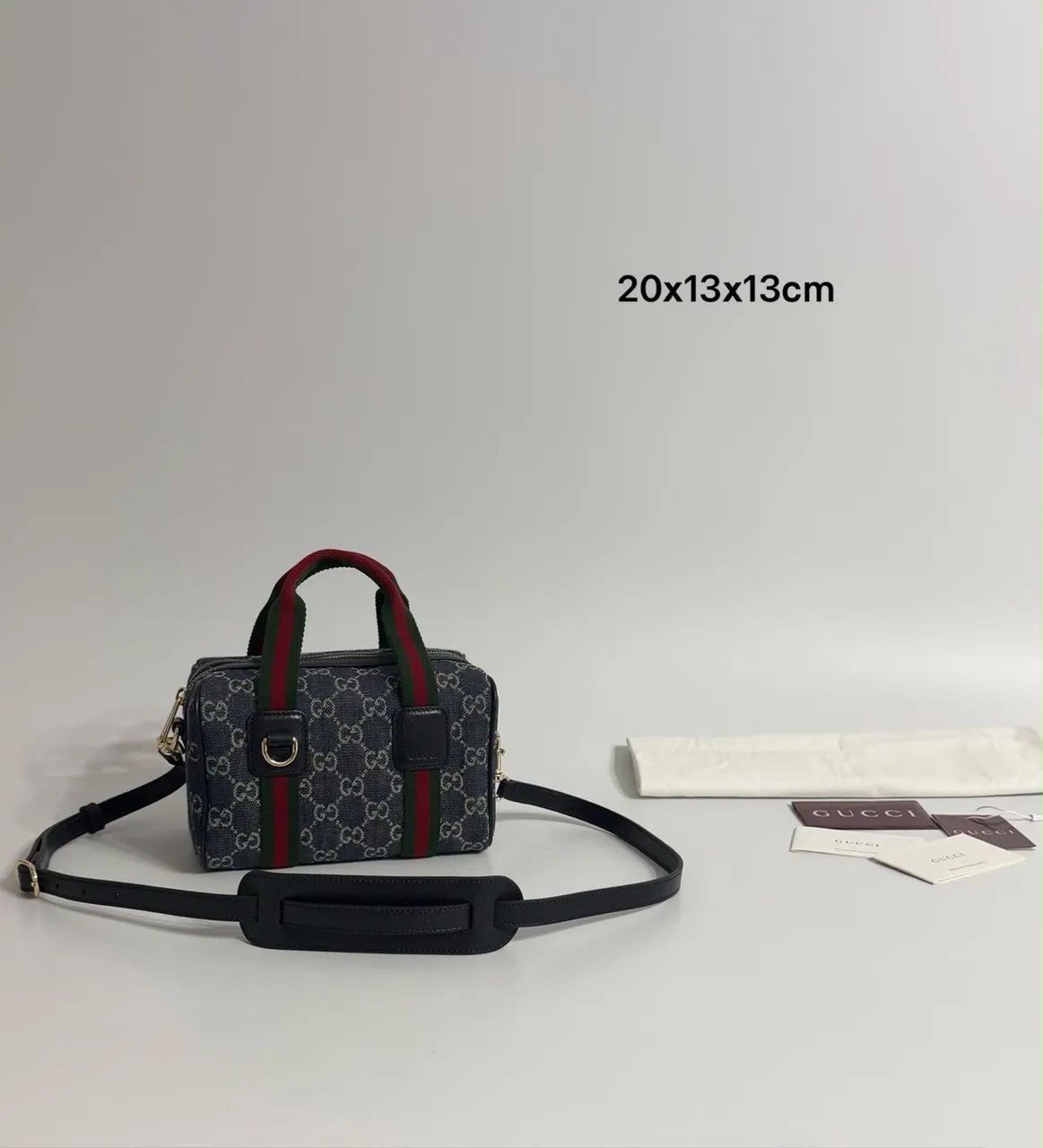 Bolsa mini Gucci em tecido azul e couro legítimo  - Foto 5