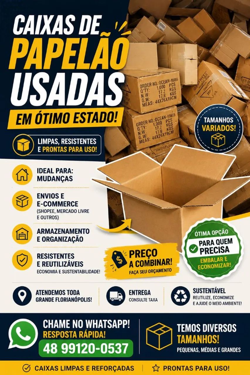 Caixas de Papelão Usadas em Ótimo Estado | Vários Tamanhos | Grande Florianópolis