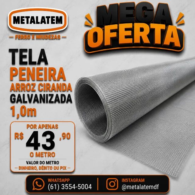 Tela Peneira Arroz Ciranda Galvanizada 1,00 m - Vendida por Metro
