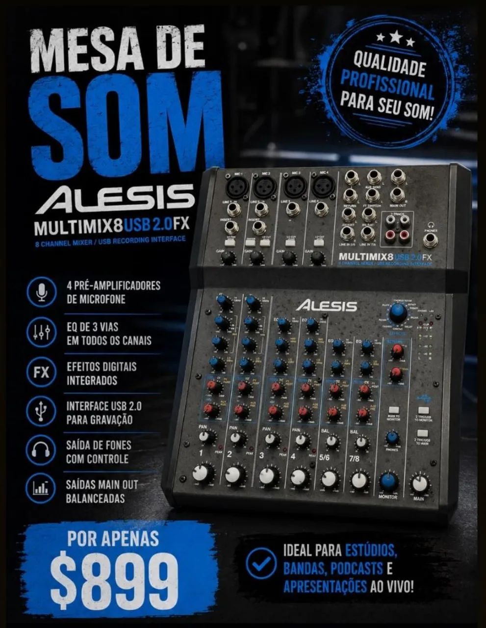 Mesa de áudio alesis com fx