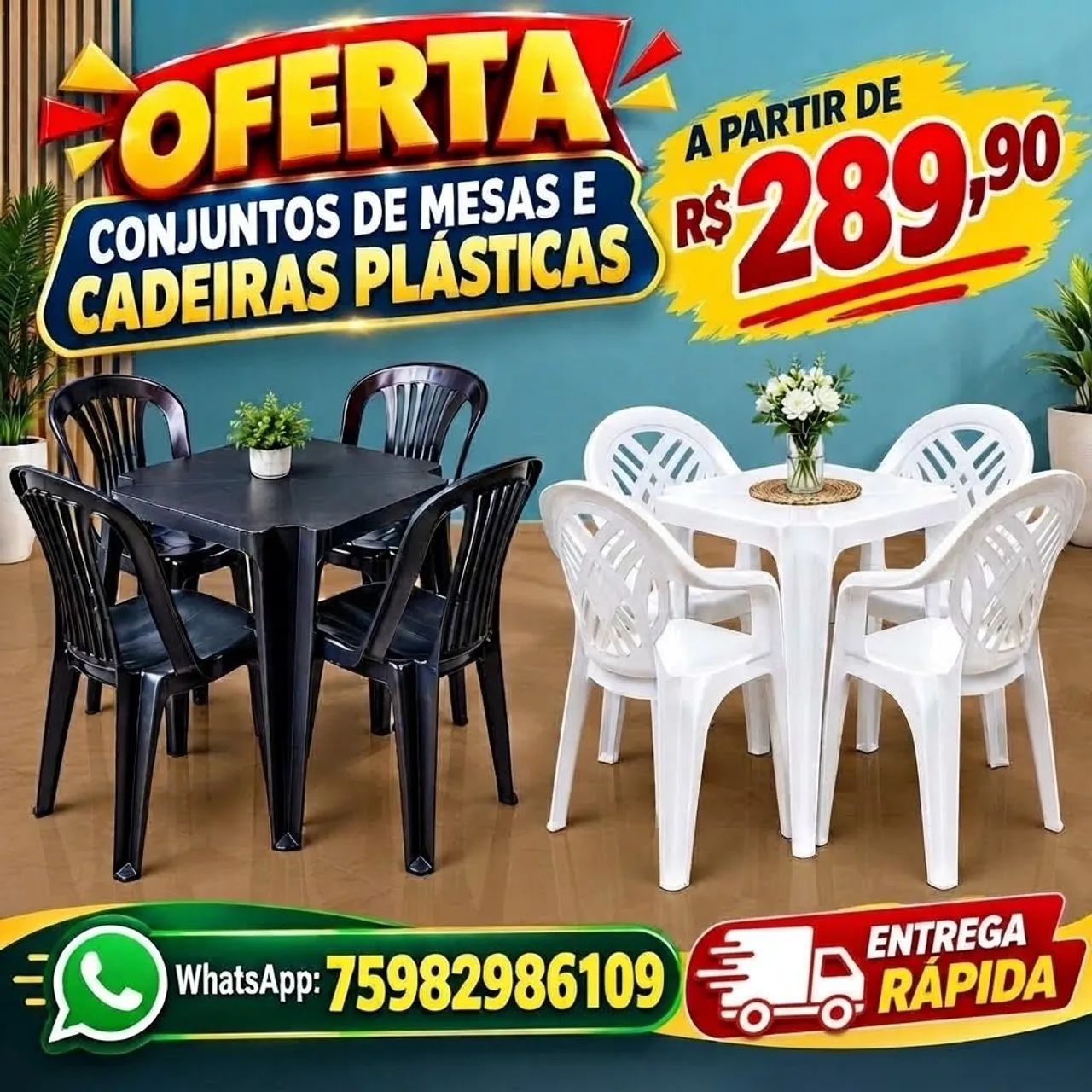 Conjuntos de mesas e cadeiras plásticas a partir de: