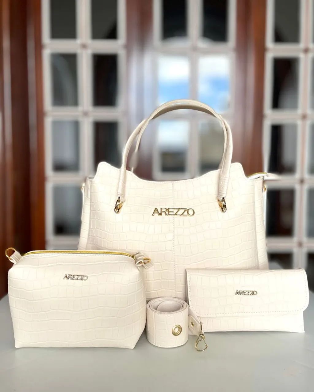 Kit Trio de Bolsas Estilo Arezzo Croco Tamanho Grande - Bolsas