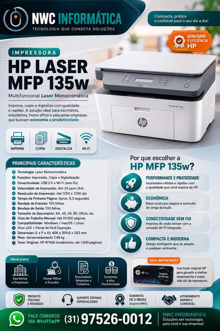 IMPRESSORA HP LASERJET NFP 135W