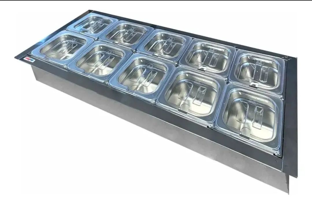 Condimentadora refrigerada 10 cubas inox, embutida refrigerada retangular 
