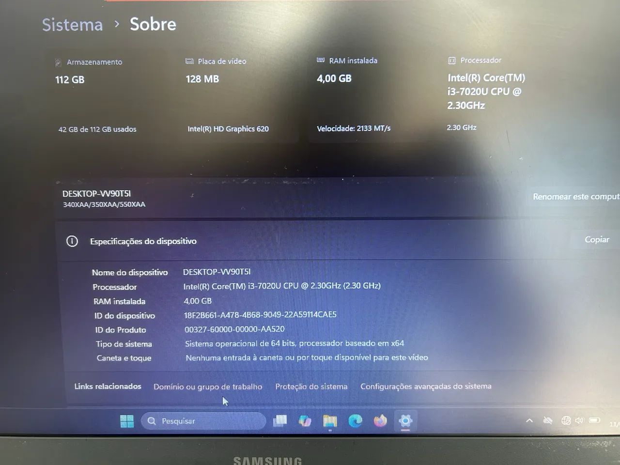 Notebook Samsung Core i3 7*Gen SSD 128GB 15,6 polegadas - Foto 5