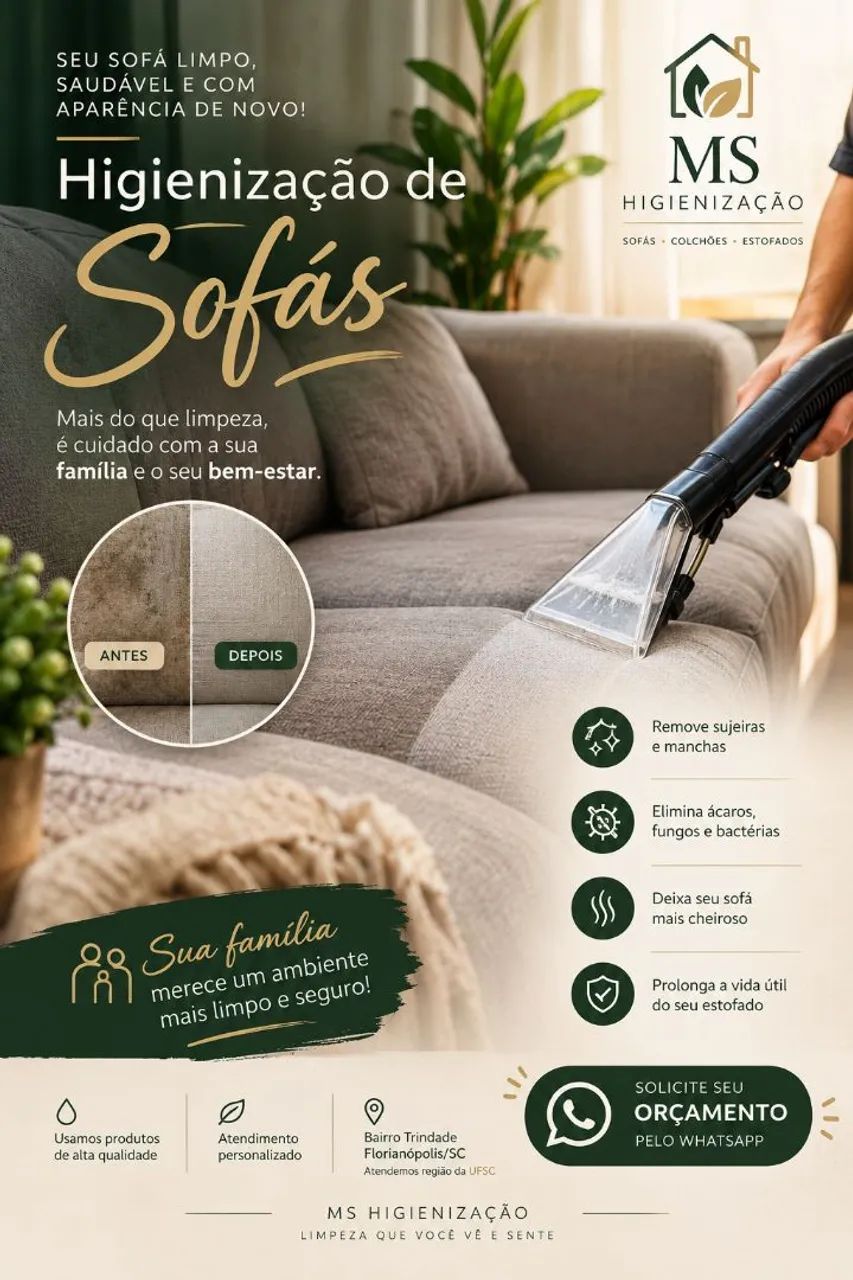 Higienização de sofás,  poltronas e cadeiras