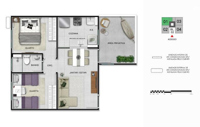 Apartamentos de 2 Quartos na região fo Portal do Sol em São josé dos Pinhais - Foto 8