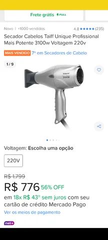 Secador Cabelos Taiff Unique Profissional Mais Potente 3100w Voltagem 220v