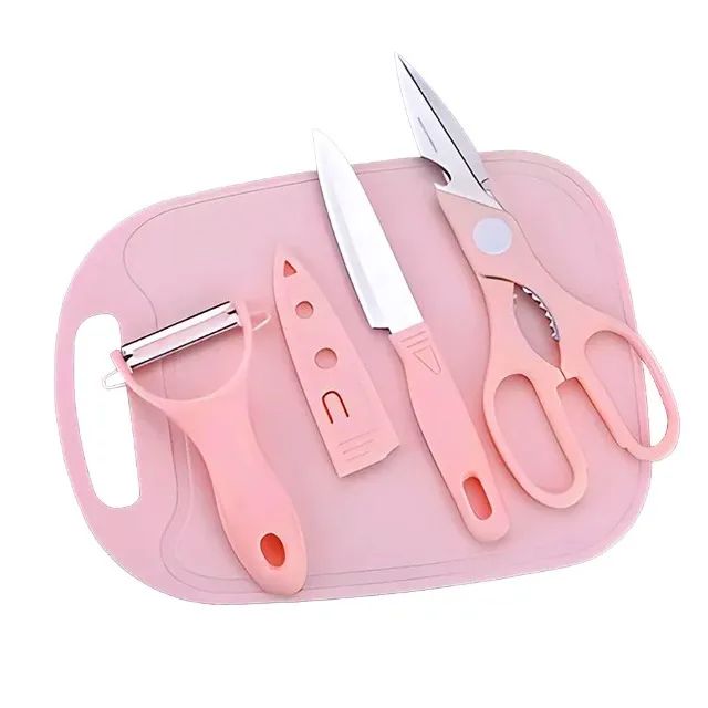 Utensílios 4 Peças Cozinha Faca Tabua Tesoura Descascador - Foto 4