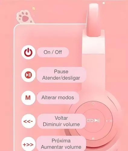 Headset Fone De Ouvido Bluetooth Led Orelha Gato Headphone Cor Rosa - Loja Natan Abreu  - Foto 3
