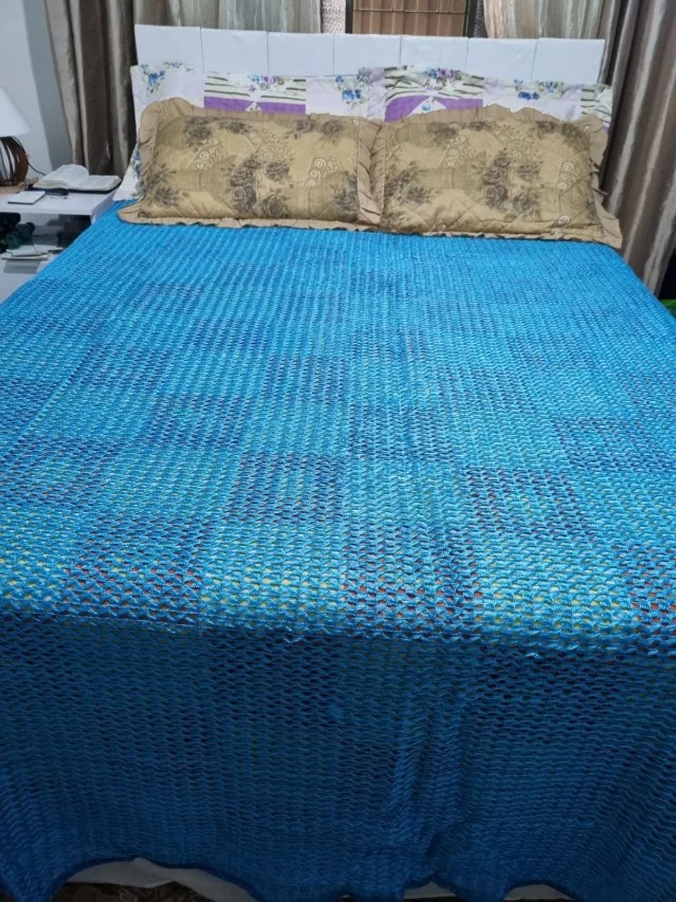 Colcha de linha casal azul