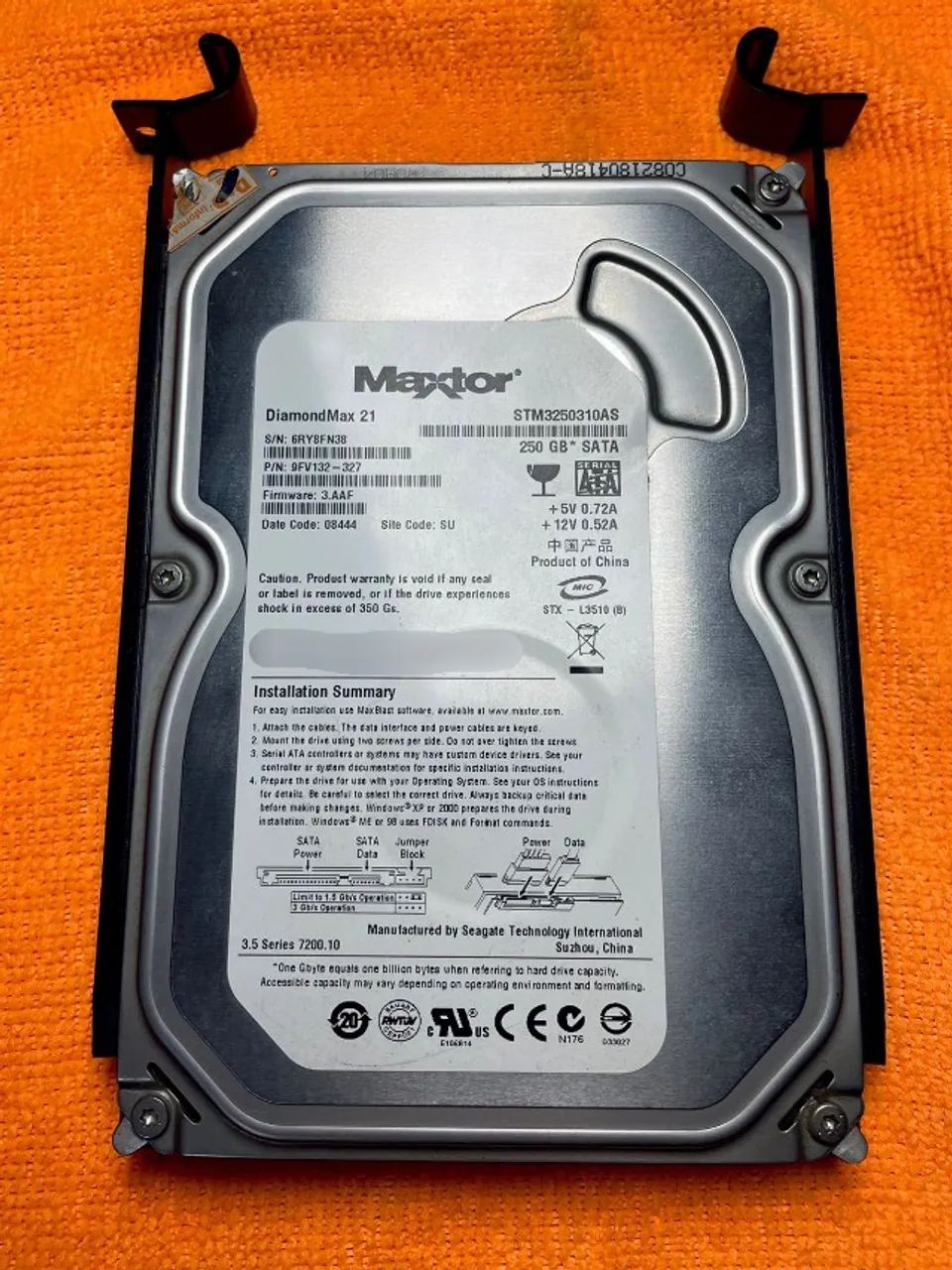 HD Maxtor I 250 Gb I Diamondmax21 I Maxtor I Cinza I Sata