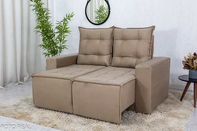 Sofá Retrátil 140cm 2 lugares Veludinho Bege