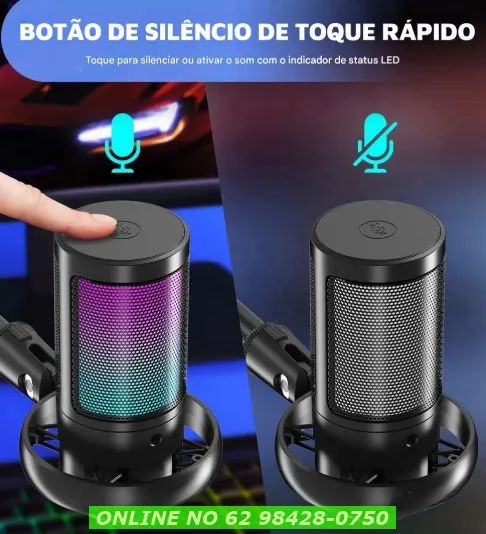 Microfone Gamer Profissional Com Led Rgb Condensador e saida de fone top qualidade - Foto 3
