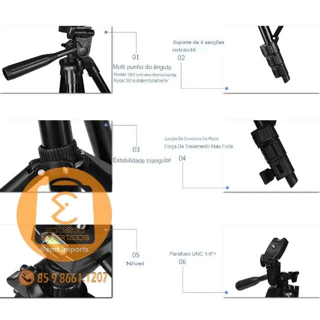 Tripé Multifuncional 1.3 Metros Com Suporte de Celular LEY-3120B - Foto 2