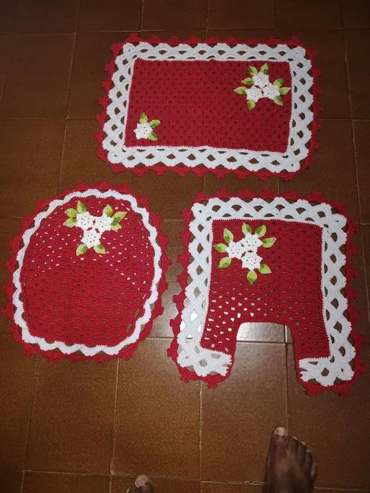 Jogo de Tapetes de Crochê para Banheiro