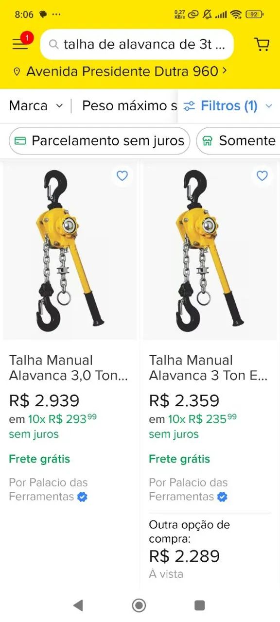 Talha Manual Alavanca 3 Ton 