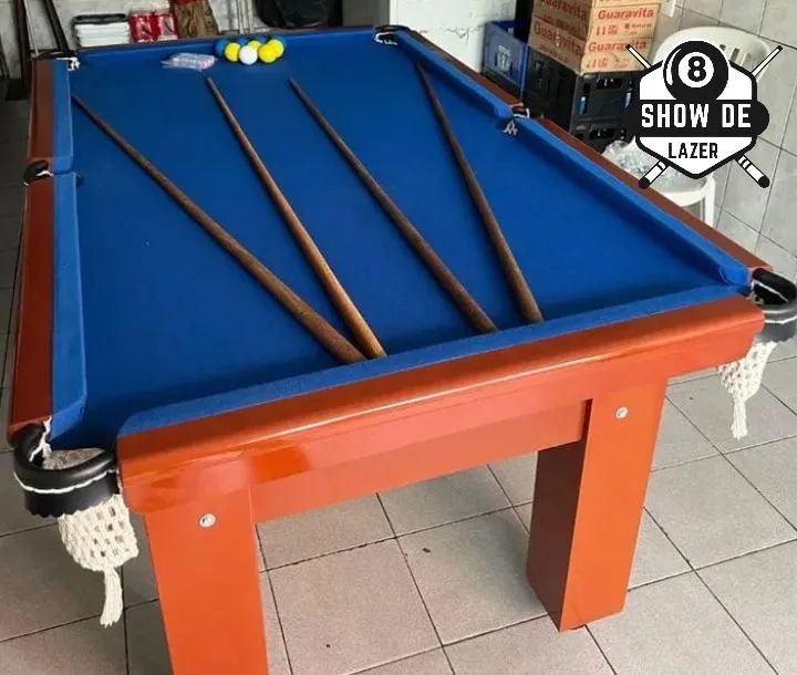 Sinuca Tipo Bilhar Madeira Verniz Forração azul  - Foto 3