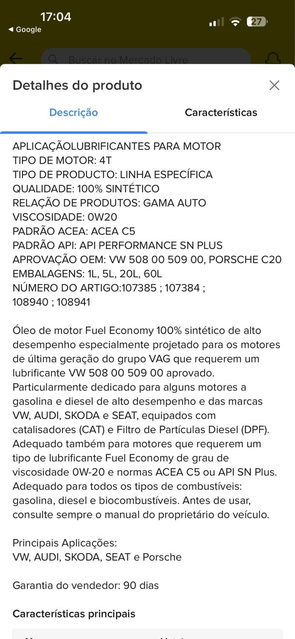 ÓLEO MOTUL ESPECIFIC VW 508 00 509 00 100% SINTÉTICO 0W20 - Peças