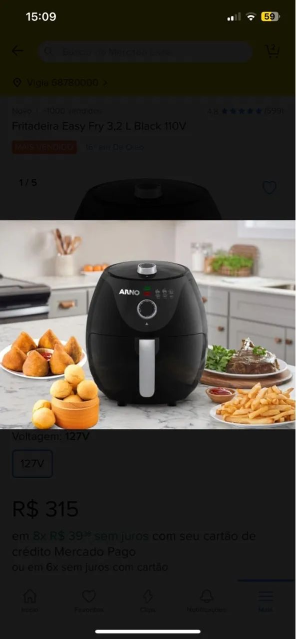 Fritadeira Elétrica Arno Easy Fry 3.2L - Black 110V