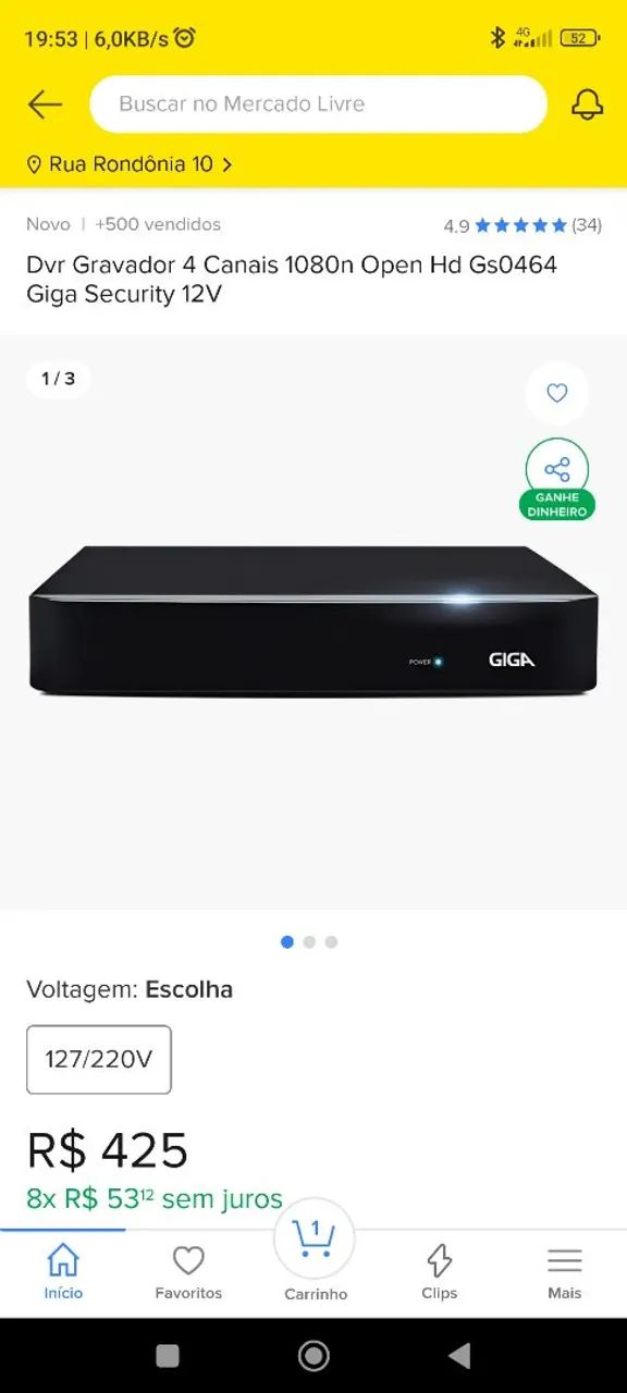 DVR Giga 4 canais, aceita até 16 câmeras IP