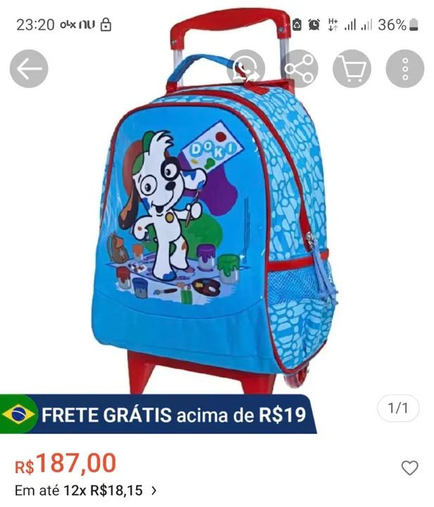 Mochila e estojo escolar infantil Doki com rodinhas - Foto 6