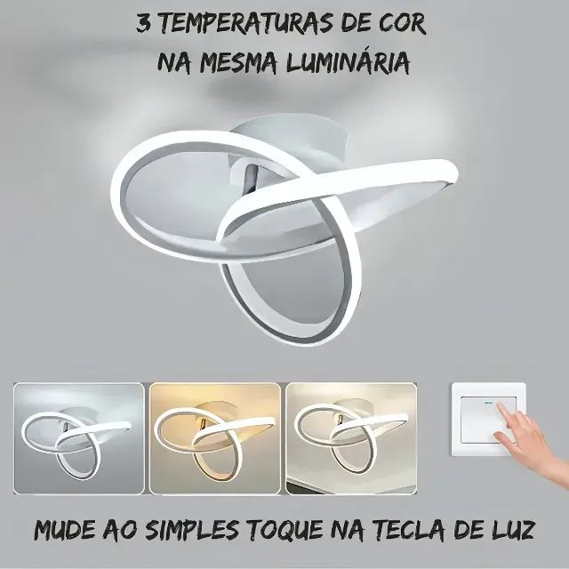 uminária Crevo De Teto Led Plafon Sobrepor Infinito Branco 20w 3 Em 1 - Foto 3