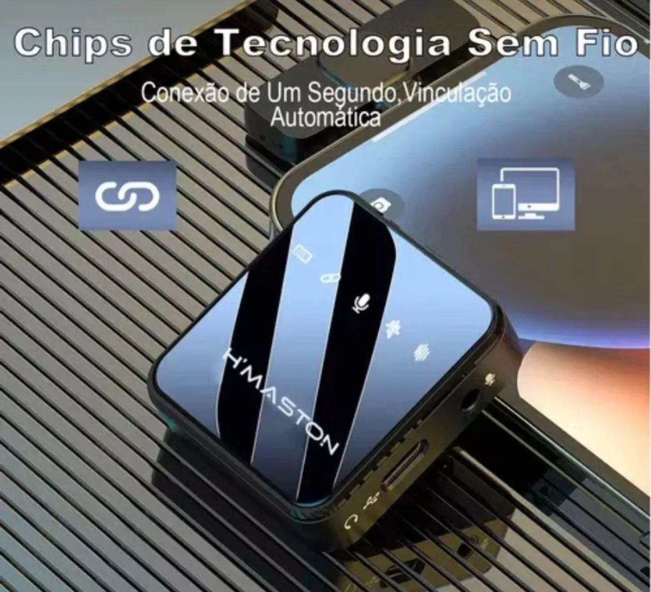 Microfone Lapela Sem Fio Tipo-C Bluetooth Preto H'maston - Foto 3