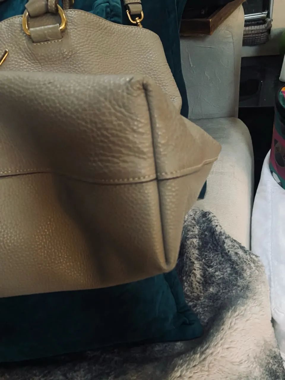Bolsa Tote Prada Vitello Daino na cor cinza .  - Foto 2