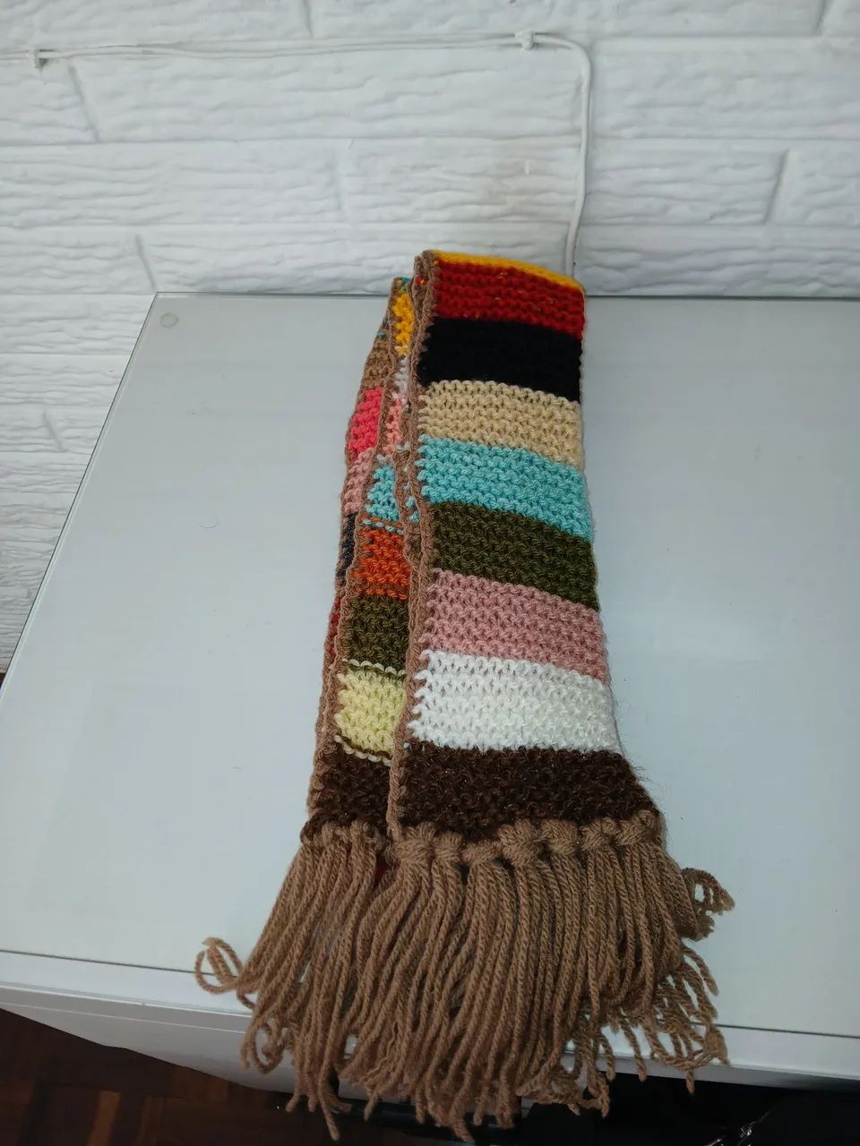 Cachecol tricot artesanal listrado  - Foto 2