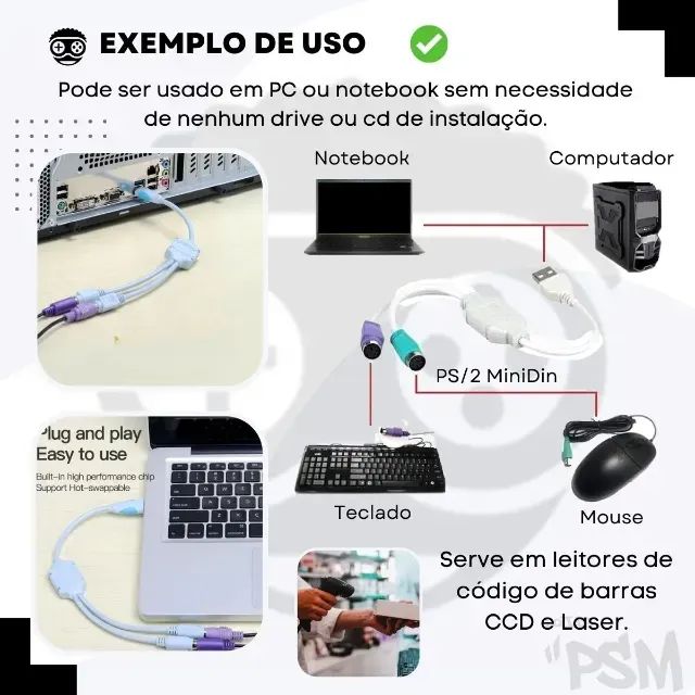 Cabo Adaptador Teclado Mouse Antigo Ps2 Para Usb Pc Notebook - Foto 3
