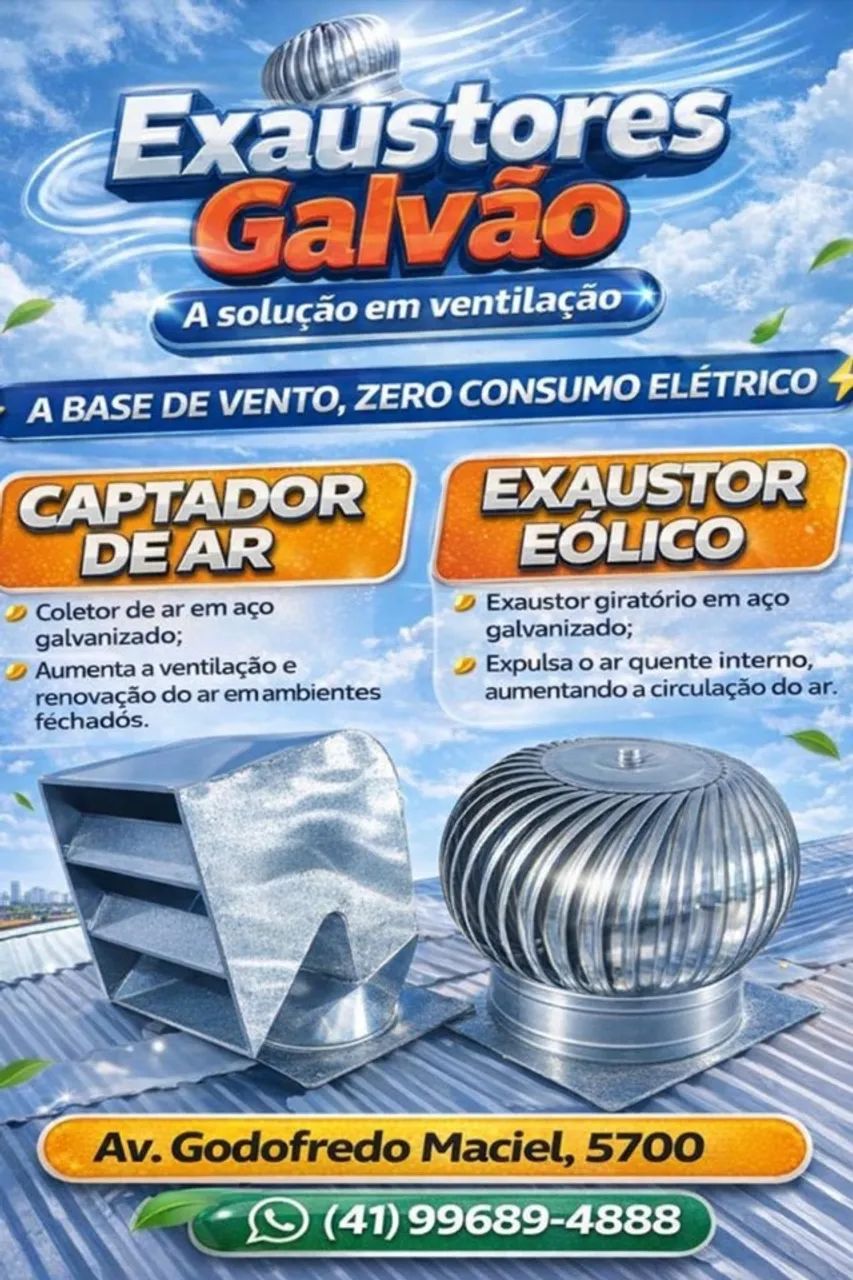 Exaustor eólico e captador de ar para galpão e residências.