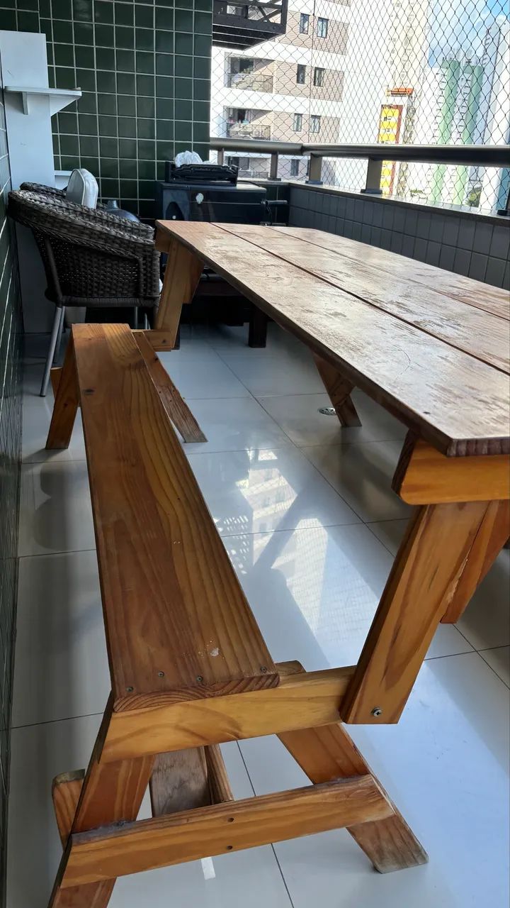 MESA DE MADEIRA RETRÁTIL 2 EM 1 - MESA + BANCO - Foto 4