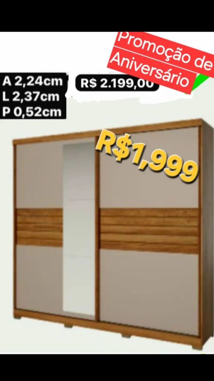 Roupeiro com portas de correr R$1.999,00