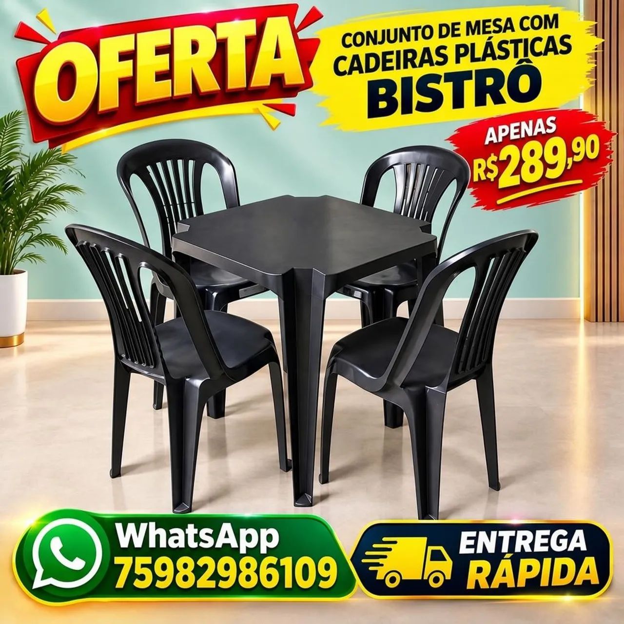 Conjunto de mesa com cadeiras plásticas bistrô 