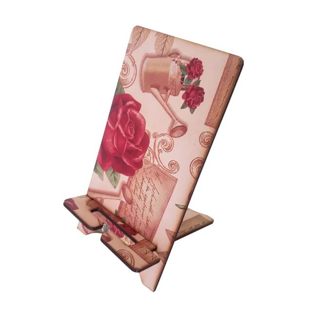 Porta Celular Suporte Artesanato Mdf Estampado Rosas - Foto 3