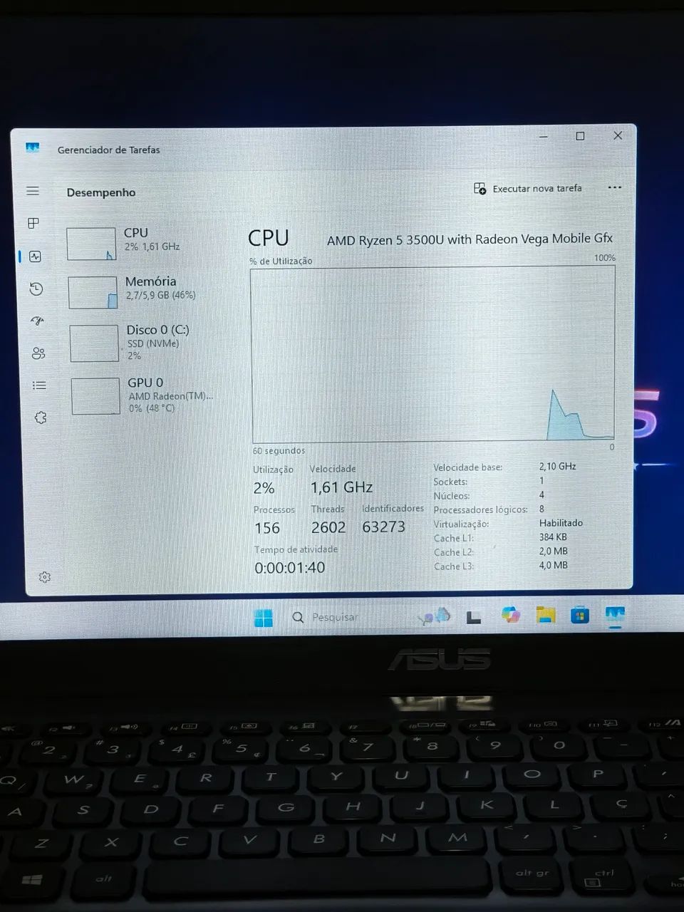 Notebook asus ryzen 5 8gb ram ssd 256gb placa de vídeo 2gb - Foto 4