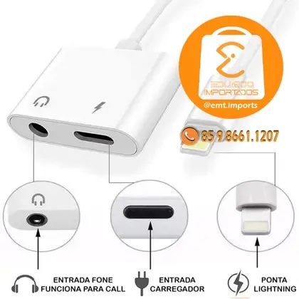 Adaptador iPhone 2 em 1 Fone P2 3.5mm e Carga Lightning - Foto 3