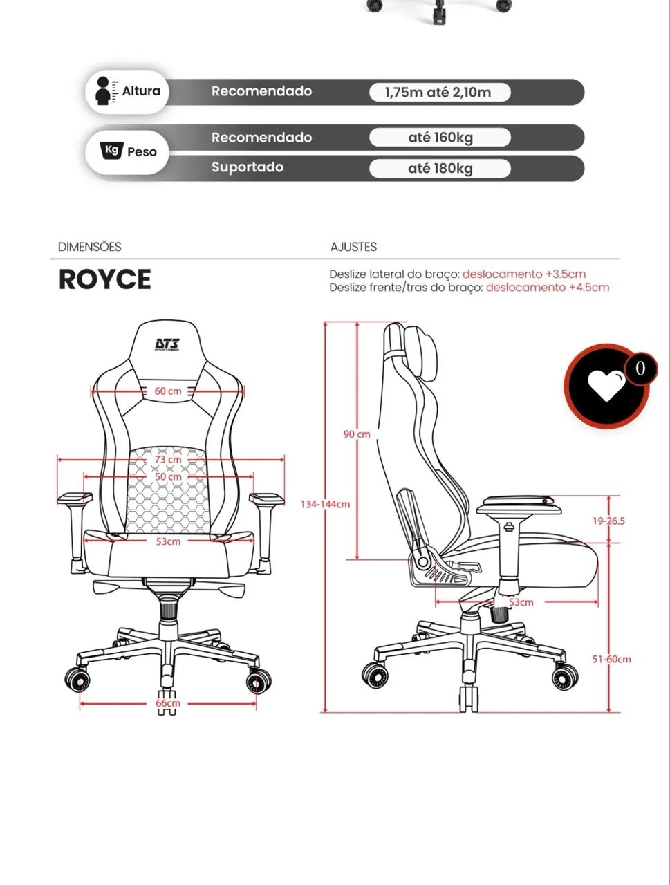 Cadeira Gamer Ergonômica DT3 Royce + Acessórios Adicionais ( Garantia 2 anos e 5 meses ) - Foto 5