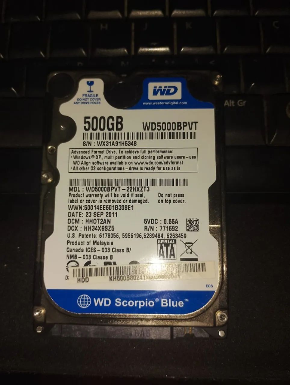 Hd de 500GB WD para notebook