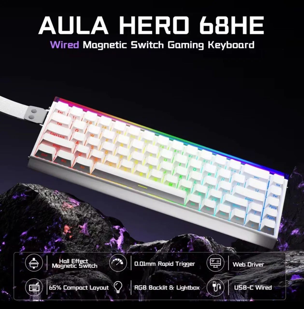 Teclado Magnético Aula Hero 68HE branco - Foto 2