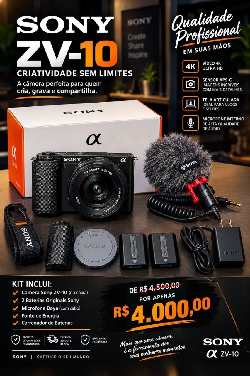 Câmera Sony zve 10 kit