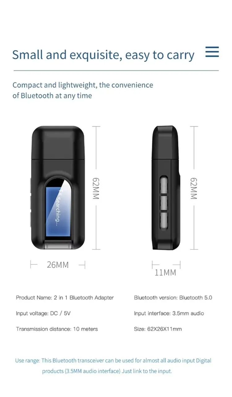 Transmissor e Receptor de Áudio Bluetooth 5.0 USB com Display LCD Estéreo AUX RCA 3.5MM  - Foto 5