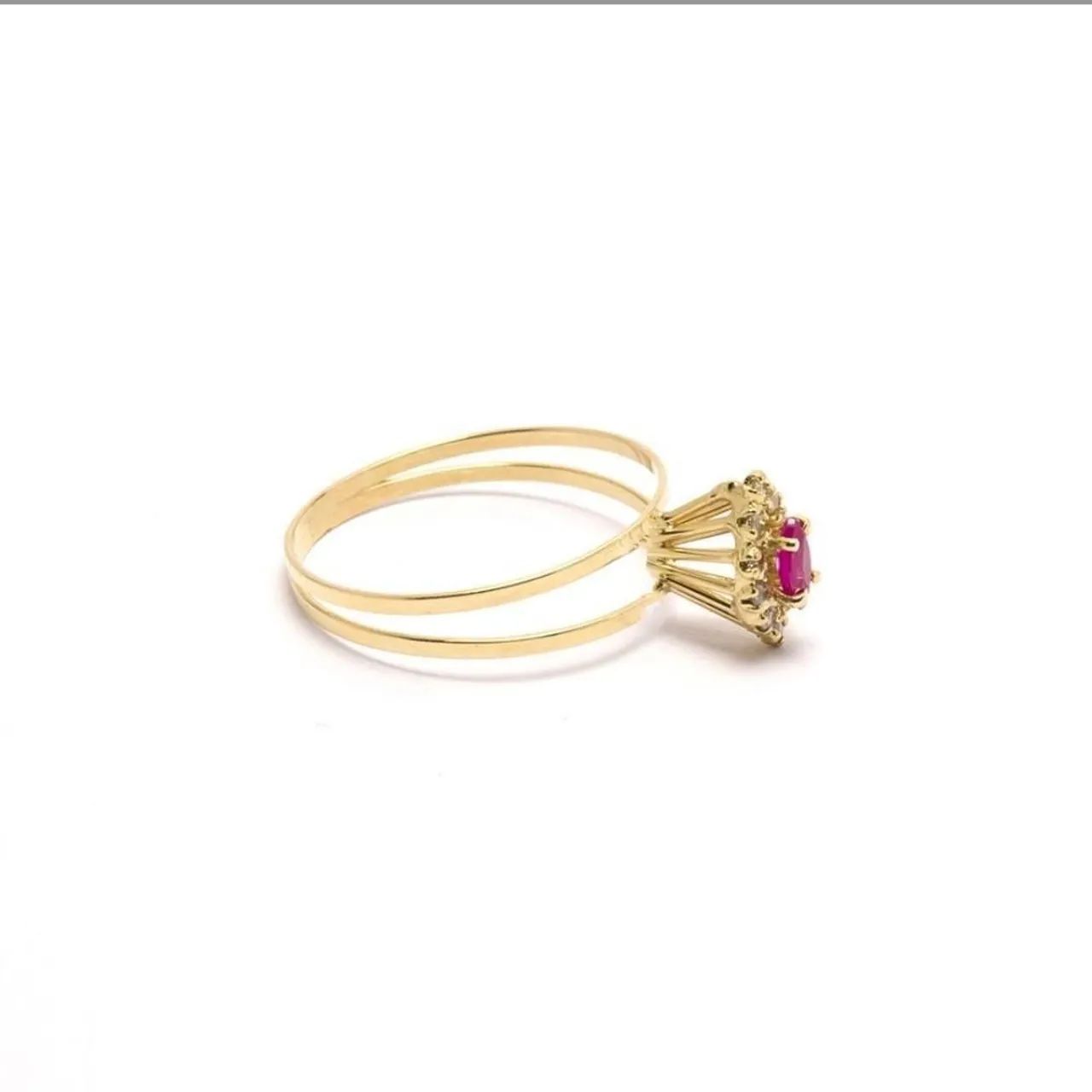 Anel Ouro 18k com 10 diamantes e rubi - Foto 4