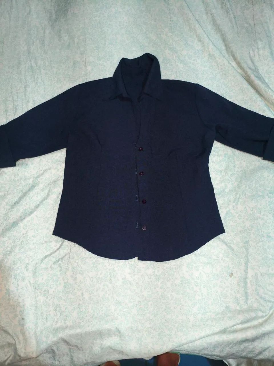 Blazer feminino P manga curta azul