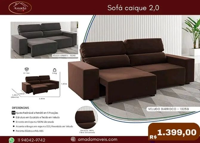 Sofá caíque 2,0, a pronta entrega 