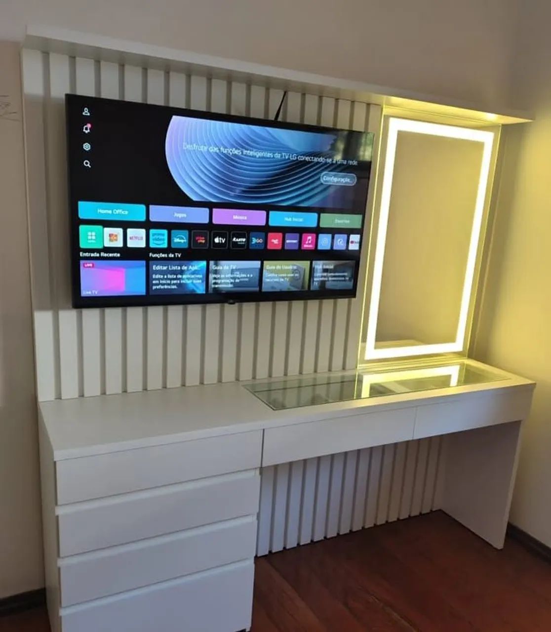Penteadeira Front Led Com Painel De Tv Ripado L 2.00 M