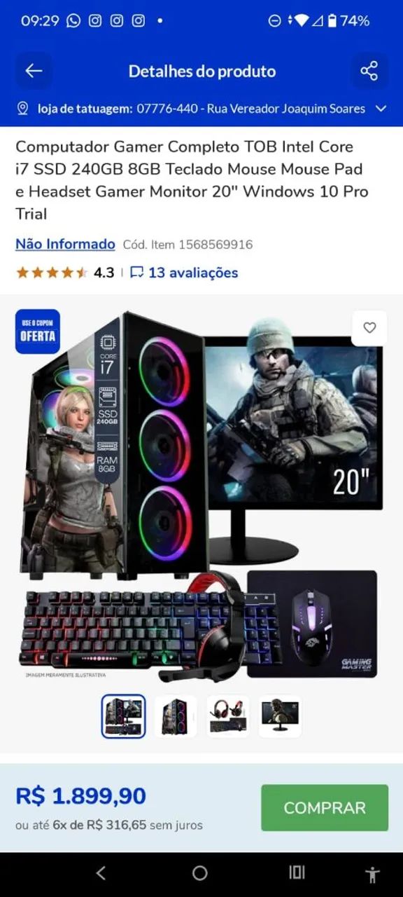 PC gamer em ótimo estado.