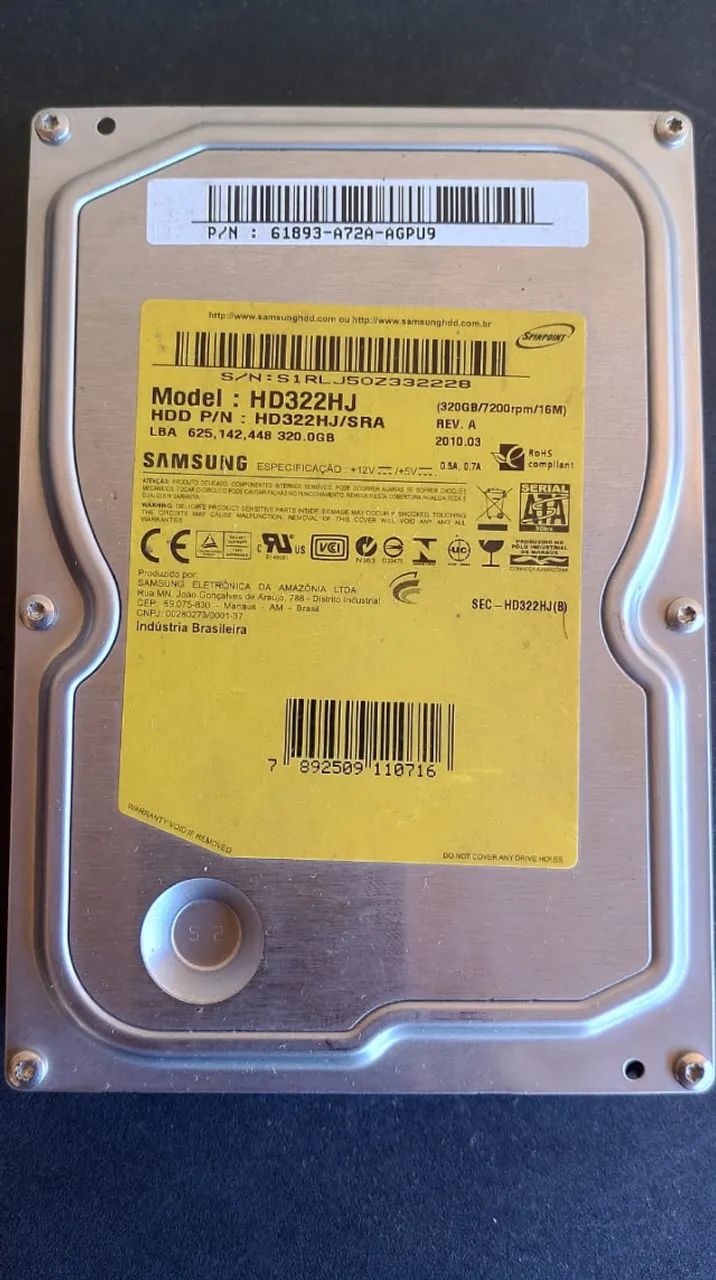 Hd 320gb Sata Samsung Hd322hj - Semi Novo